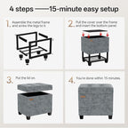 ABHENG Chenille Metal Framed Storage Ottoman, 12.2" D x 16.1" W x 17.7" H - Image 5