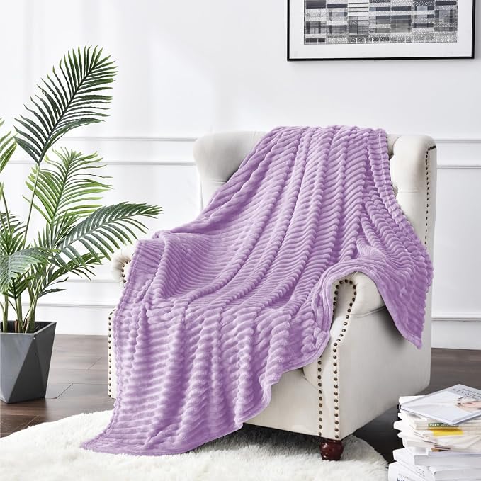 BEDELITE 3D Ribbed Lavender Fleece Throw Blanket - Image 8