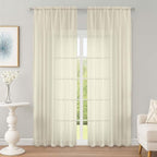 Cream Sheer Curtain 90 Inches Long 2 Panels Set, Solid Filmy Drapes by OWENIE