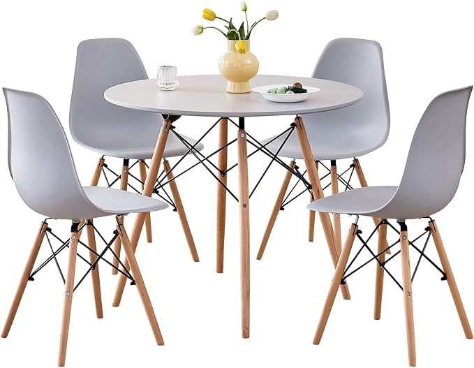 5-Piece Round Dining Table Set, Small 35.5" Kitchen Table Chairs Set of 4 Space by LECAFURHL