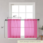 Kitchen Curtains 24 Inch Length Tier 2 Pieces, Hot Pink Sheer Curtain Solid - Image 2