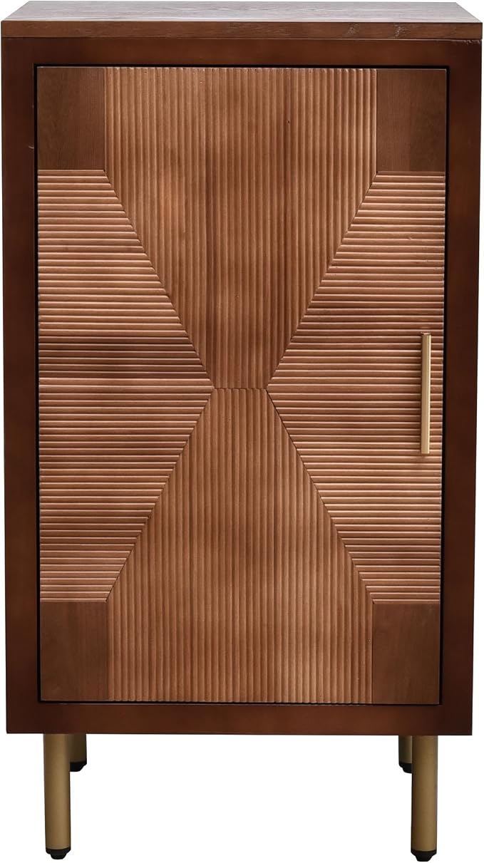 eHemco Modern End Table with Storage, Two-Toned Ribbed Parquet Design, Antique - Image 4