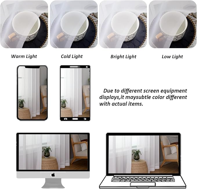 Chyhomenyc White Sheer Curtains 84 Inches Long 2 Panels | Light Filtering - Image 8