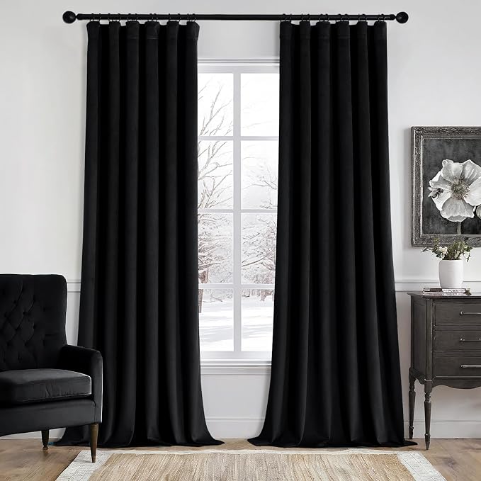 MIULEE Velvet Curtains 50W x 90L 2 Panels Black Blackout Curtains | Luxury by MIULEE