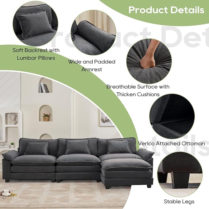 Oprisen 120" Modular Sectional Sofa, Comfy Cloud Couch Sectional Sofa - Image 6