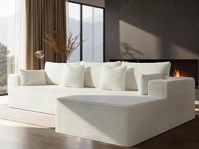 108" Cloud Sectional Couch, Comfort L Shaped Boneless Couch by VYUXWO