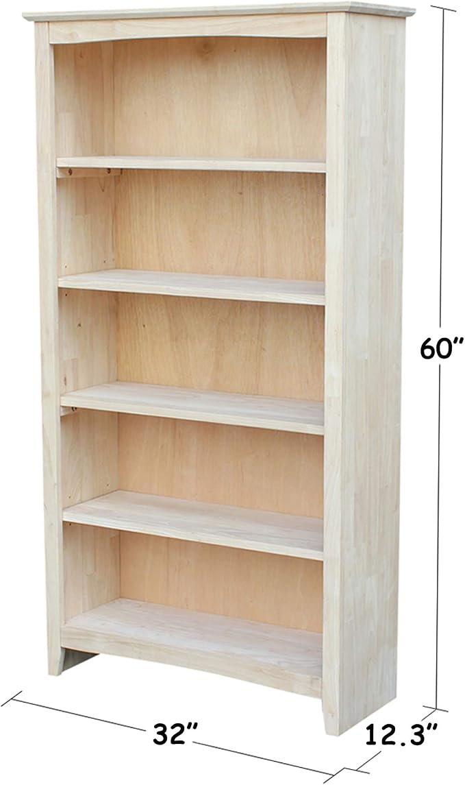 Solid Wood Bookcase 60" High Unfinished Parawood Shelves, Adjustable Storage - Image 2