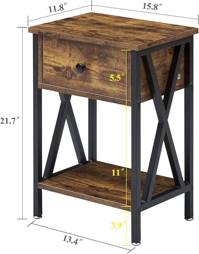 VECELO Nightstands Set of 2, Modern Bedside End Tables, Night Stands - Image 3