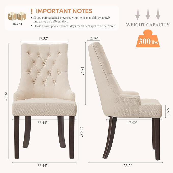 COLAMY Fabric Side Dining Chairs Set of 4, Wingback Upholstered Dining Room - Image 2