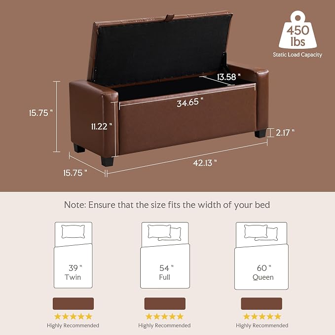 GRAINELL Storage Ottoman Bench, Upholstered Tufted Bedroom Bench - Image 2