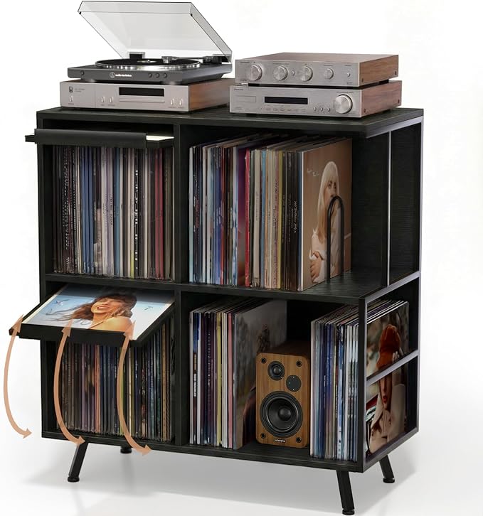 Faesun 3 Tier Flip Top Record Player Stand, Vinyl Record Storage Holds up to by Faesun