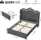 Keyluv Queen Bed Frame with LED Lights and 2 Storage Drawers, Velvet - Image 2
