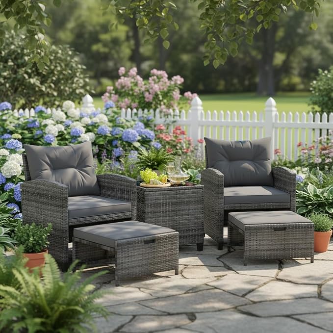 Tangkula 5 Pieces Patio Conversation Set, PE Wicker Rattan Outdoor Furniture Set - Image 2