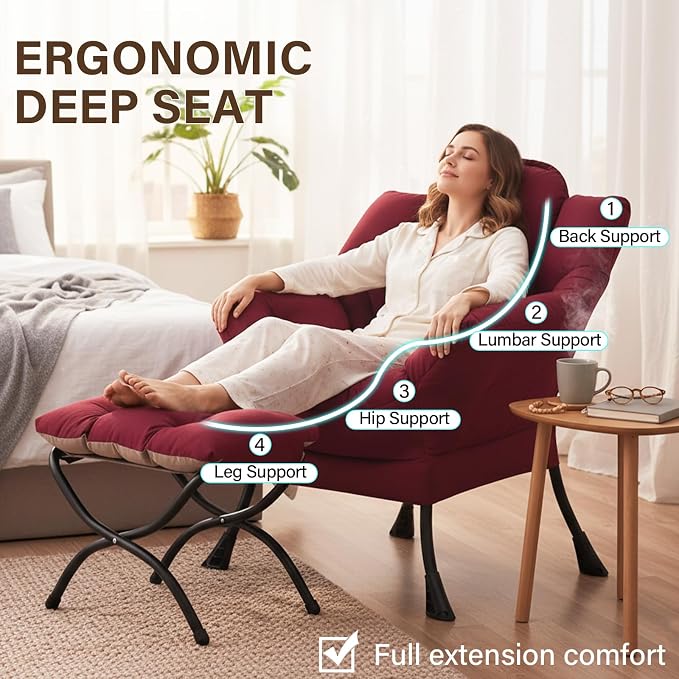 Welnow Lazy Chair with Ottoman, Modern Accent Chair with Armrests and a Side - Image 6