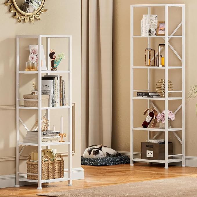Furologee White Bookshelf 5 Tier Bookcase, Tall Narrow Bookshelves, Modern - Image 5