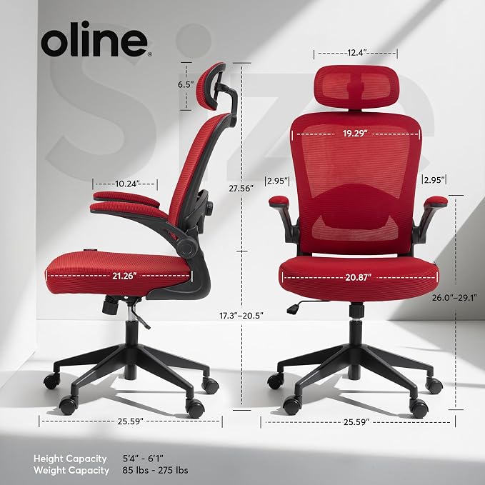 Oline ErgoAir Ergonomic Office Chair – Adjustable Lumbar Support, Flip-Up - Image 3