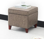 Adeco 17.5" Square Storage Ottoman, Faux Leather Flip Top Footstool & Coffee by Adeco