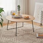 Modern Round Coffee Table 32 in, Acacia Wood Finish Living Room Table by Noeko