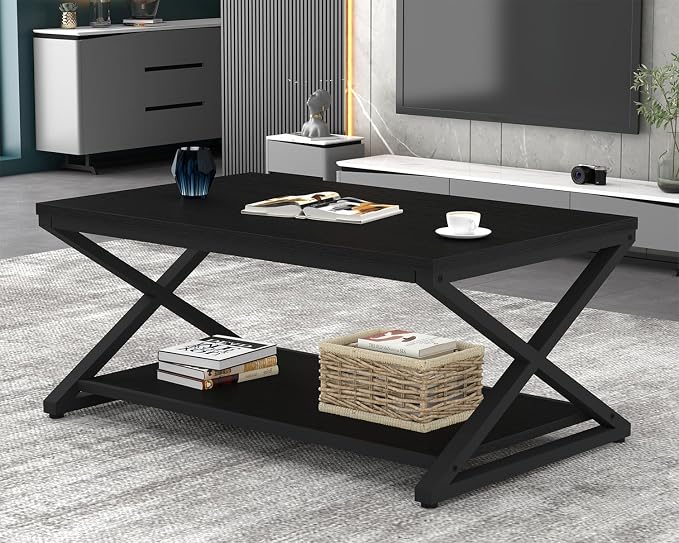 HSH Black Modern Minimalist Metal Wood Living Room Table - Image 5