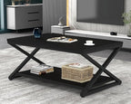 HSH Black Modern Minimalist Metal Wood Living Room Table - Image 5