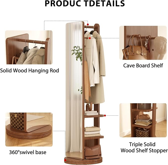WoodsWhisper Full Length Mirror Coat Rack Solid Wood Floor Mirror 66"x12" Full - Image 8