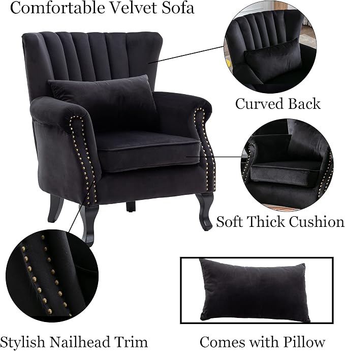Mid-Century Modern Accent Chair Velvet Armchair Tufted Wingback Santa Club - Image 6