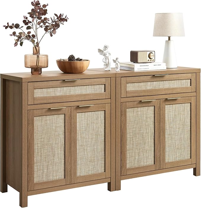HOKYHOKY Rattan Sideboard Buffet Cabinet Set of 2, Boho Storage Cabinet by HOKYHOKY