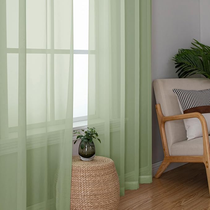 Sheer Curtains 72 Inches Long 2 Panels Set, Light Filtering Sheer Curtain Rod - Image 4