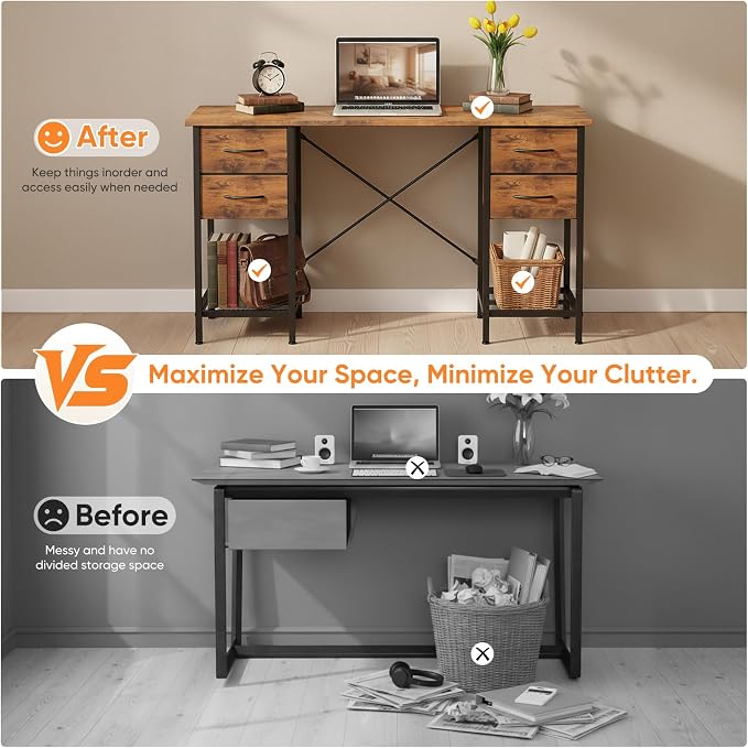 Sweetcrispy Computer Desk with Drawers, 47 Inch Home Office Bedroom Table with - Image 7