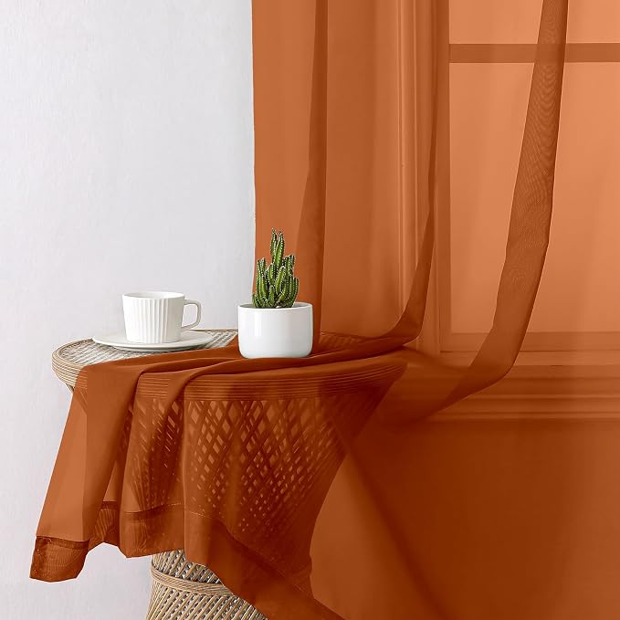 Orange Sheer Curtains 63 Inch Length 2 Panels Set, Window Curtains - Image 3