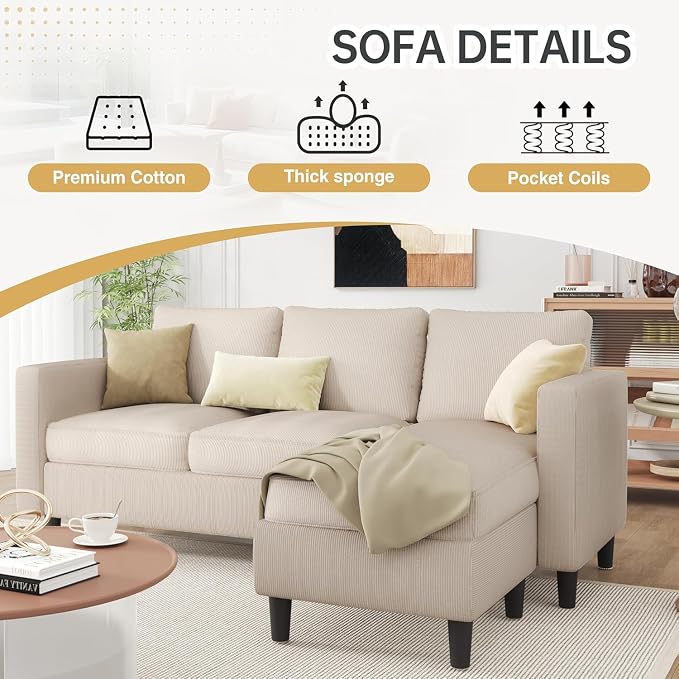 JAMFLY Couches for Living Room, 3-Seat Reversible Sectional Sofa - Image 6