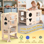 Woodure 3-in-1 Toddler Kitchen Step Stool, Foldable Learning Standing Tower - Image 7
