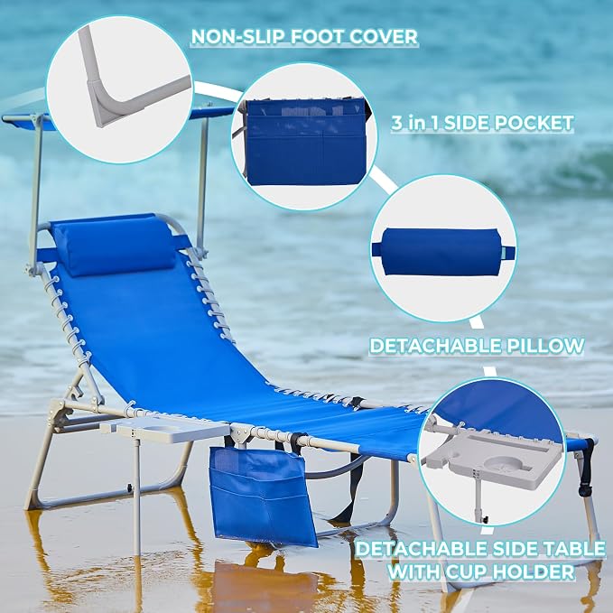 #WEJOY Tanning Chair with Face Hole & Canopy & Side Table, 5 Positions - Image 6