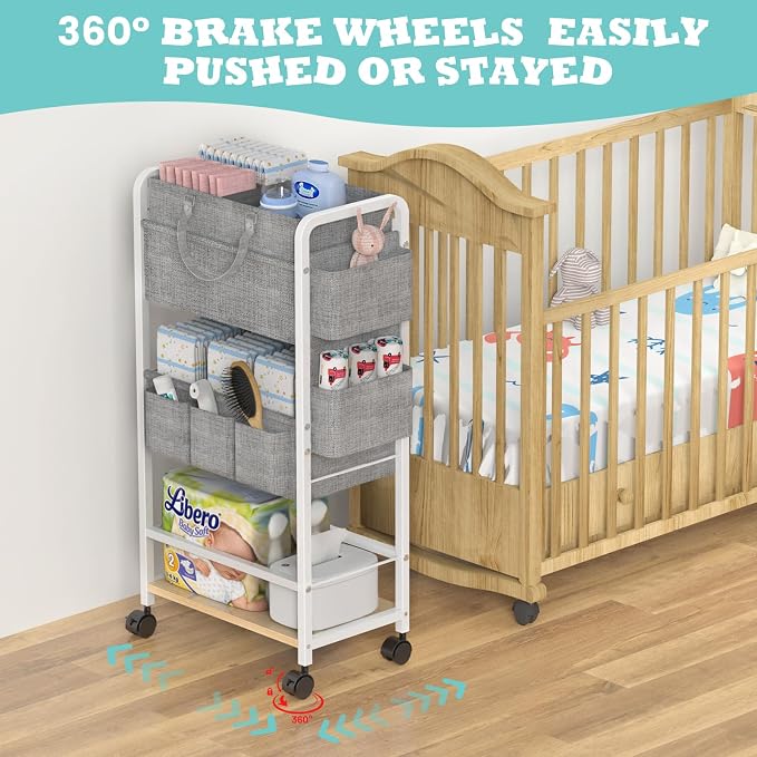 LIDTOP 2In1 Diaper Caddy & 4-Tier Rolling Diaper Cart, Diaper Caddy Organizer - Image 6