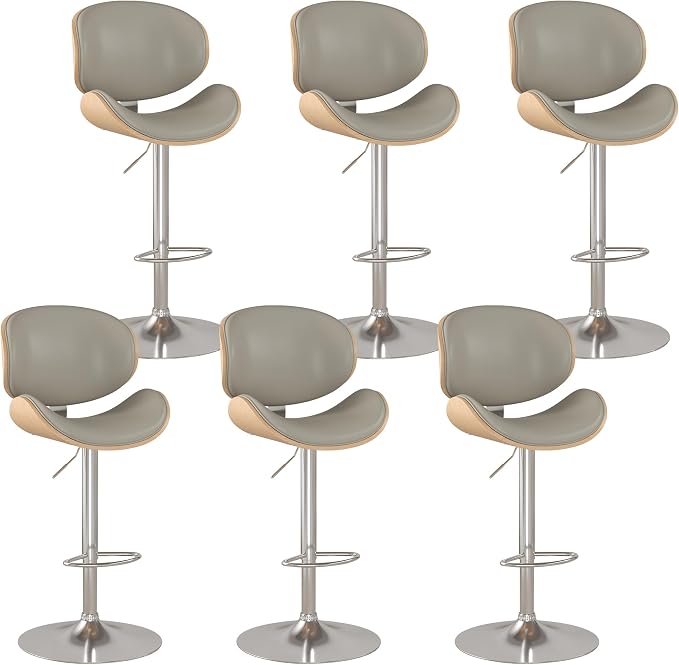 KCC Bar Stools Set of 6, Swivel Adjustable Height Barstools, PU Leather by KCC