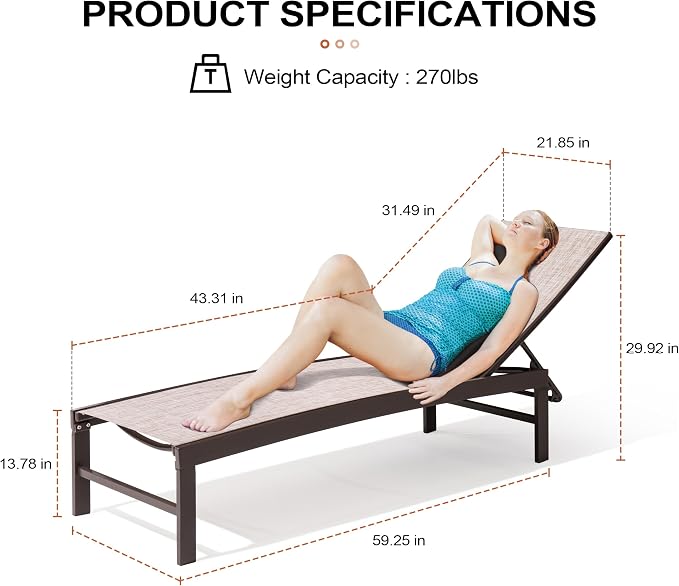Crestlive Products Lounge Chair Outdoor Set of 2, Metal Pool Chaise Lounge - Image 2