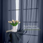 Navy Blue Sheer Curtains 96 Inches Long 2 Pcs, Light Filtering Window Curtains - Image 4