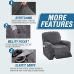 H.VERSAILTEX Velvet Stretch Recliner Couch Covers 4-Pieces Style Recliner Chair - Image 4