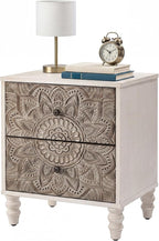 HOMPUS White Nightstand with 2 Drawers, Lotus Flower Carved Wood Bedside Table - Image 9