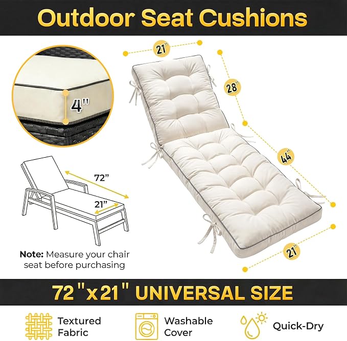 2 Pack 72x21 Inch Folding Chaise Lounge Cushion Quick Dry - Image 7