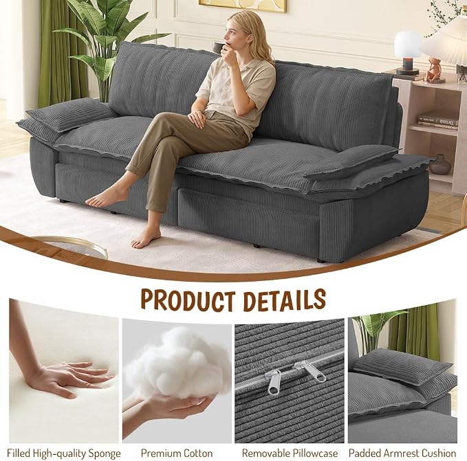 73.2" Sofa Bed Queen, 3-in-1 Pull Out Sofa Bed - Image 3
