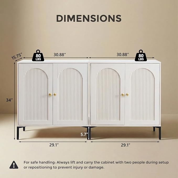 IFBUY Modern Sideboard Buffet Cabinet, 61.75" W Fluted Arched Buffet Cabinet - Image 2
