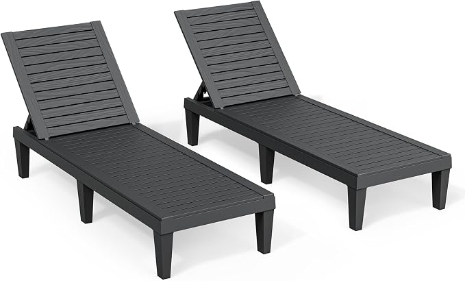 Outdoor Chaise Lounge Chairs Set of 2, 5-Position Adjustable Tanning Lounge by NBYSGO