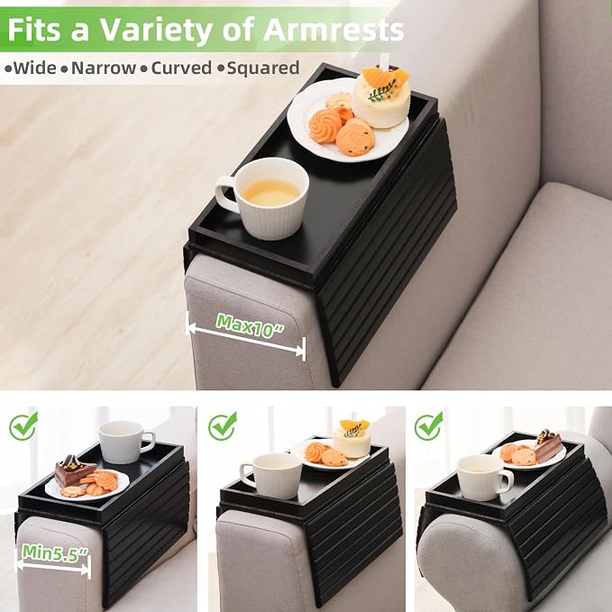 GEHE Bamboo Sofa Arm Tray, Foldable Couch Arm Tray Side Table, Anti-Falling - Image 6