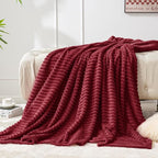 BEDELITE 3D Ribbed Burgundy Fleece Throw Blanket - Image 7