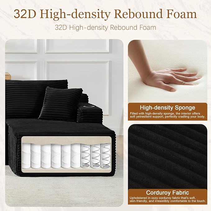 125" Modular Sectional Sleeper Sofa, Boneless Cloud Couch - Image 3