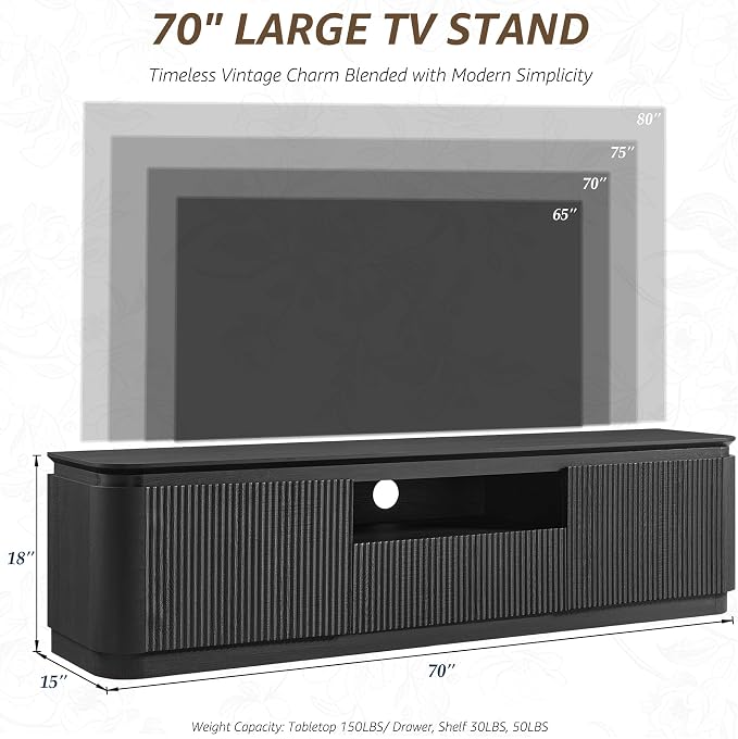70" Fluted TV Stand for TVs Up to 80", Mid Century Modern Entertainment Center - Image 2