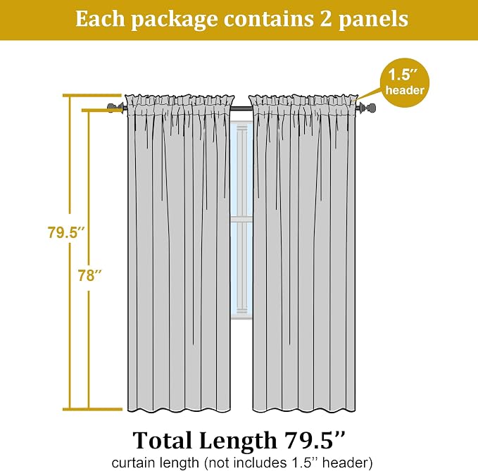 Black Sheer Curtains, Sheer Curtains 78 inch Length 2 Panels Set, Rod Pocket - Image 4