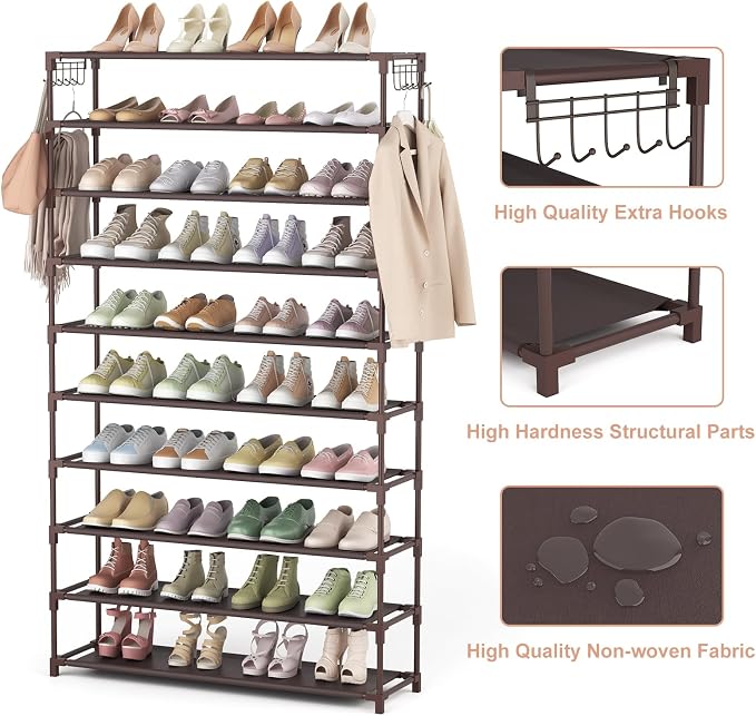LANTEFUL 10 Tiers Shoe Rack 50 Pairs Large Capacity Tall Shoe Organizer Sturdy - Image 4