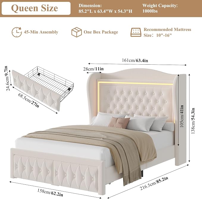 Queen Bed Frame 55" Tall Headboard - Image 7